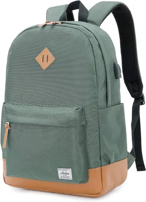 abshoo Classical Basic Womens Travel Backpack For College Men Water Resistant Laptop School Bookbag (USB Army Green)