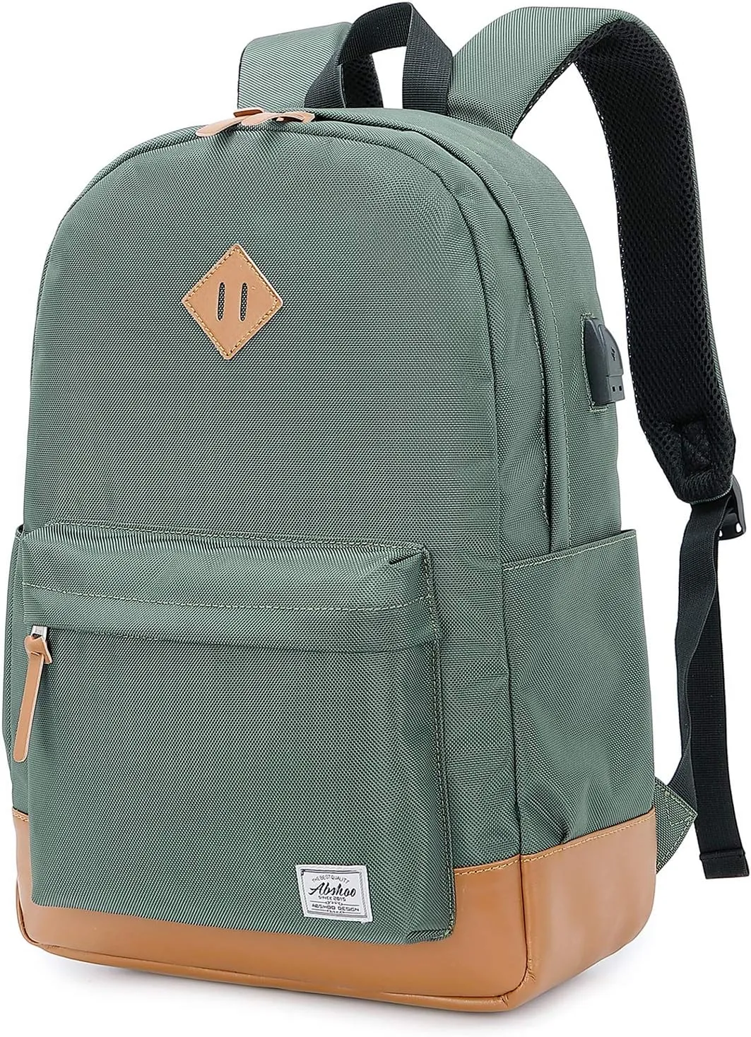 abshoo Classical Basic Womens Travel Backpack For College Men Water Resistant Laptop School Bookbag (USB Army Green)