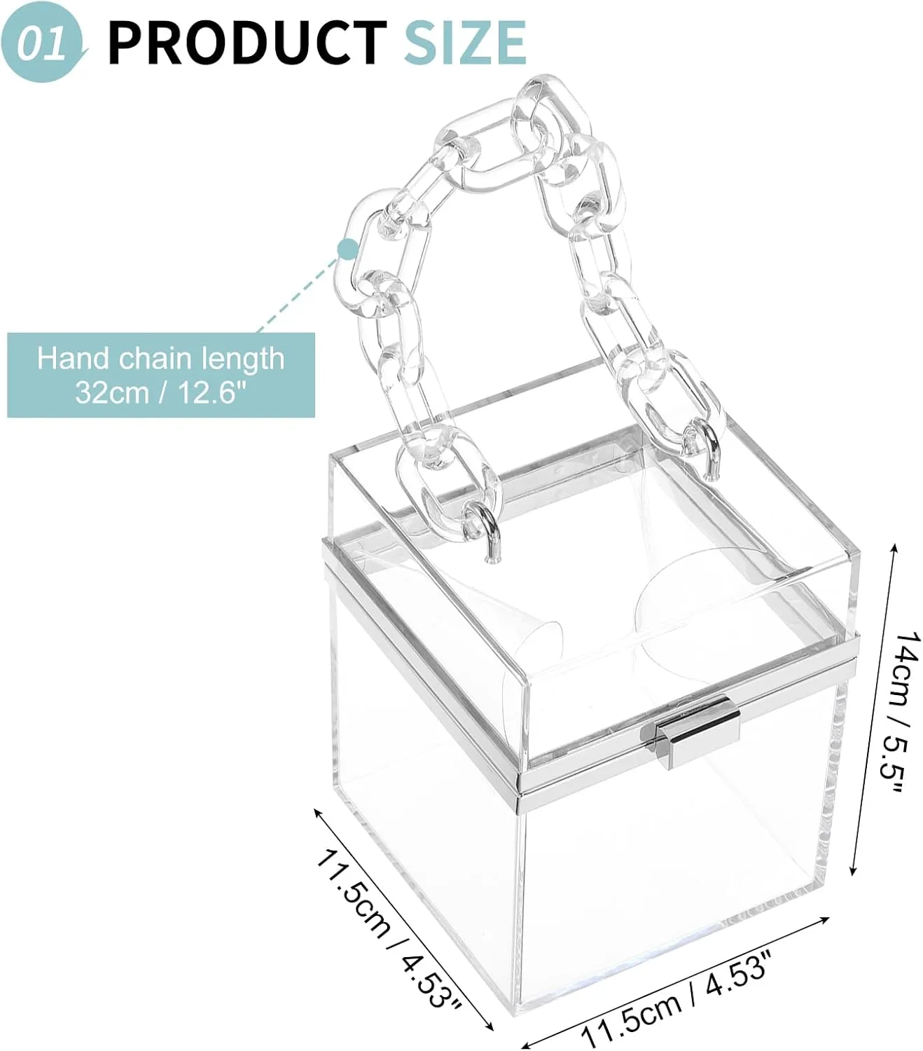 Acrylic Clear Evening Clutch Bag for Women, Shoulder Handbags Neon Hard Frame Party Purse for Wedding Prom Party (Transparent, Silver)