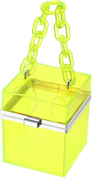 Acrylic Clear Evening Clutch Bag for Women, Shoulder Handbags Neon Hard Frame Party Purse for Wedding Prom Party (Yellow, Silver)