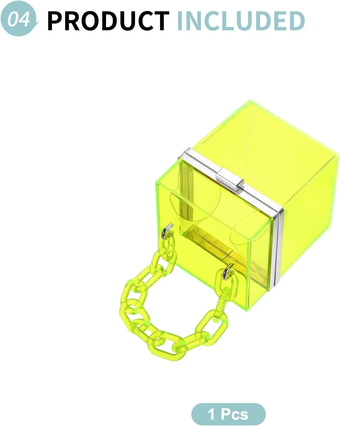 Acrylic Clear Evening Clutch Bag for Women, Shoulder Handbags Neon Hard Frame Party Purse for Wedding Prom Party (Yellow, Silver)