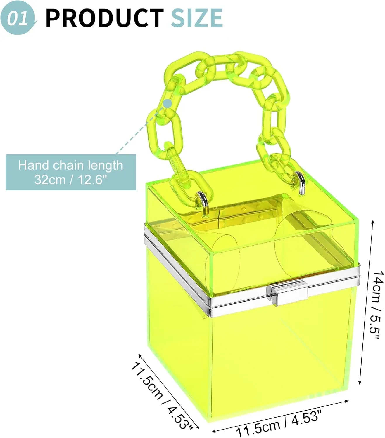 Acrylic Clear Evening Clutch Bag for Women, Shoulder Handbags Neon Hard Frame Party Purse for Wedding Prom Party (Yellow, Silver)