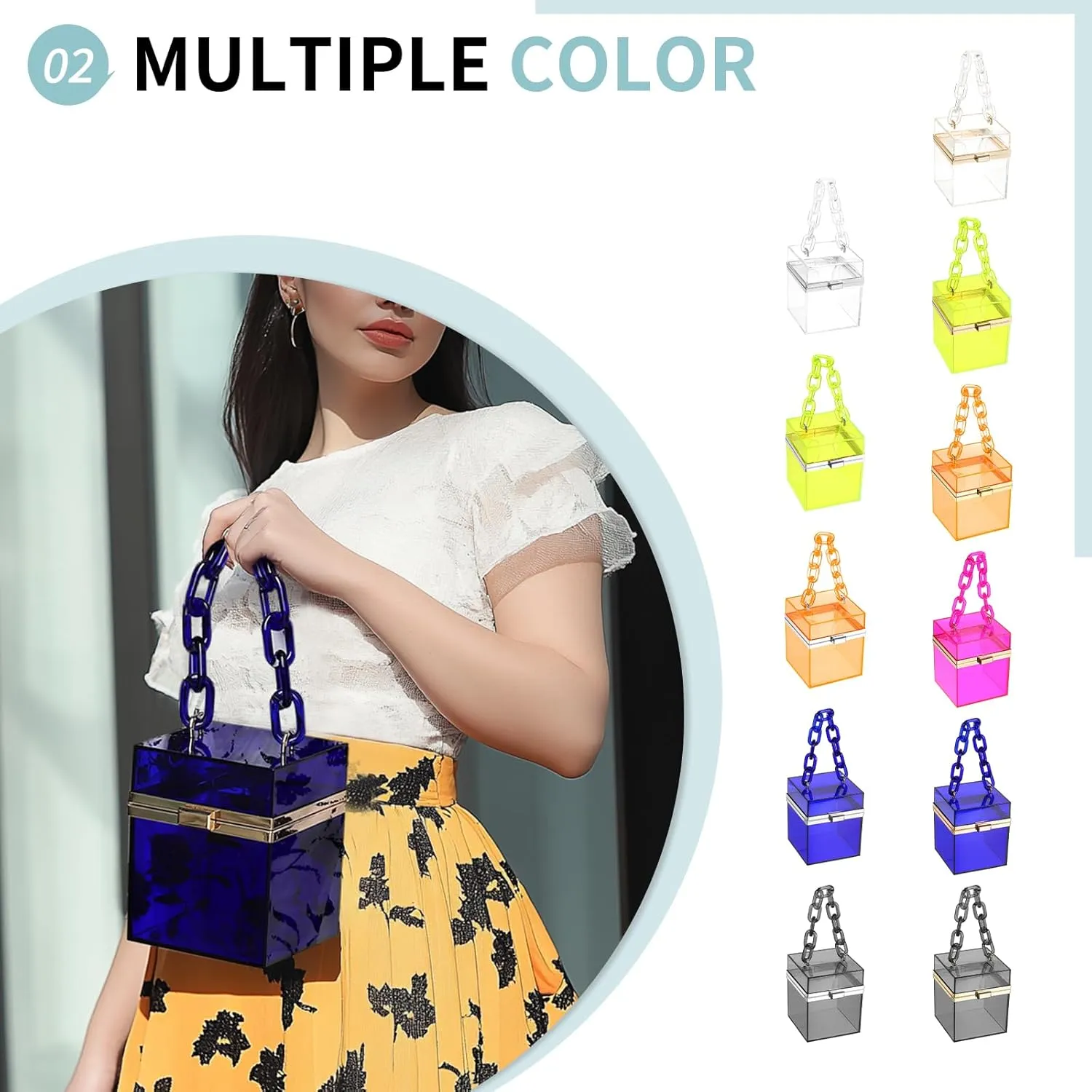 Acrylic Clear Evening Clutch Bag for Women, Shoulder Handbags Neon Hard Frame Party Purse for Wedding Prom Party (Yellow, Silver)