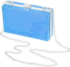 Acrylic Clear Evening Clutch Bag for Women, Shoulder Handbags Neon Hard Frame with Chains Party Purse for Wedding Prom Party (Light Blue, Silver)