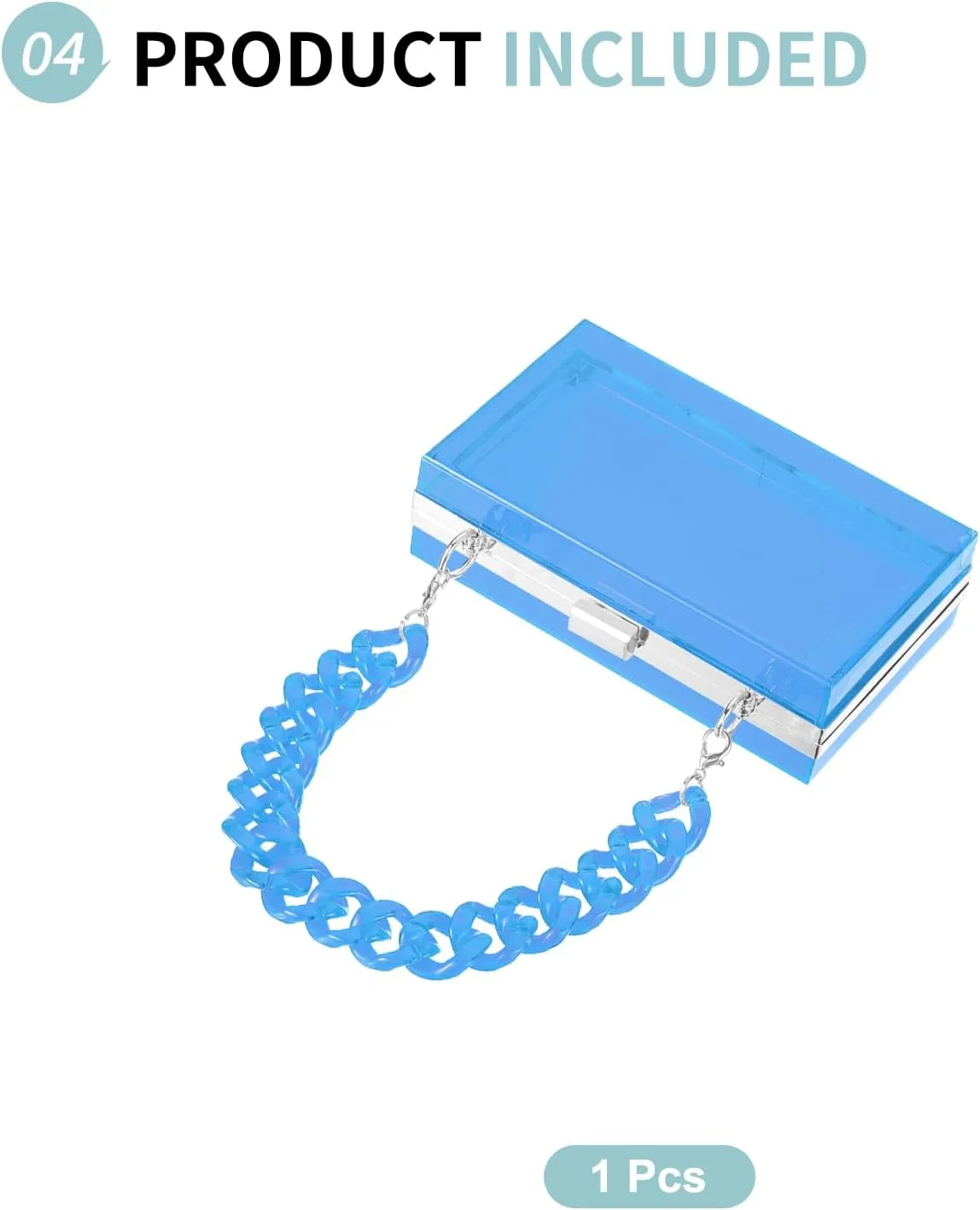 Acrylic Clear Evening Clutch Bag for Women, Shoulder Handbags Neon Hard Frame with Chains Party Purse for Wedding Prom Party (Light Blue, Silver)
