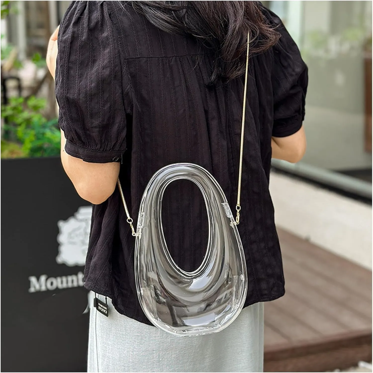 Acrylic Moon Shape Evening Clutch Purse For Women Metal Chains Unique Shoulder Bag Handbag For Wedding Party Prom (Transparent,Female,Adult)