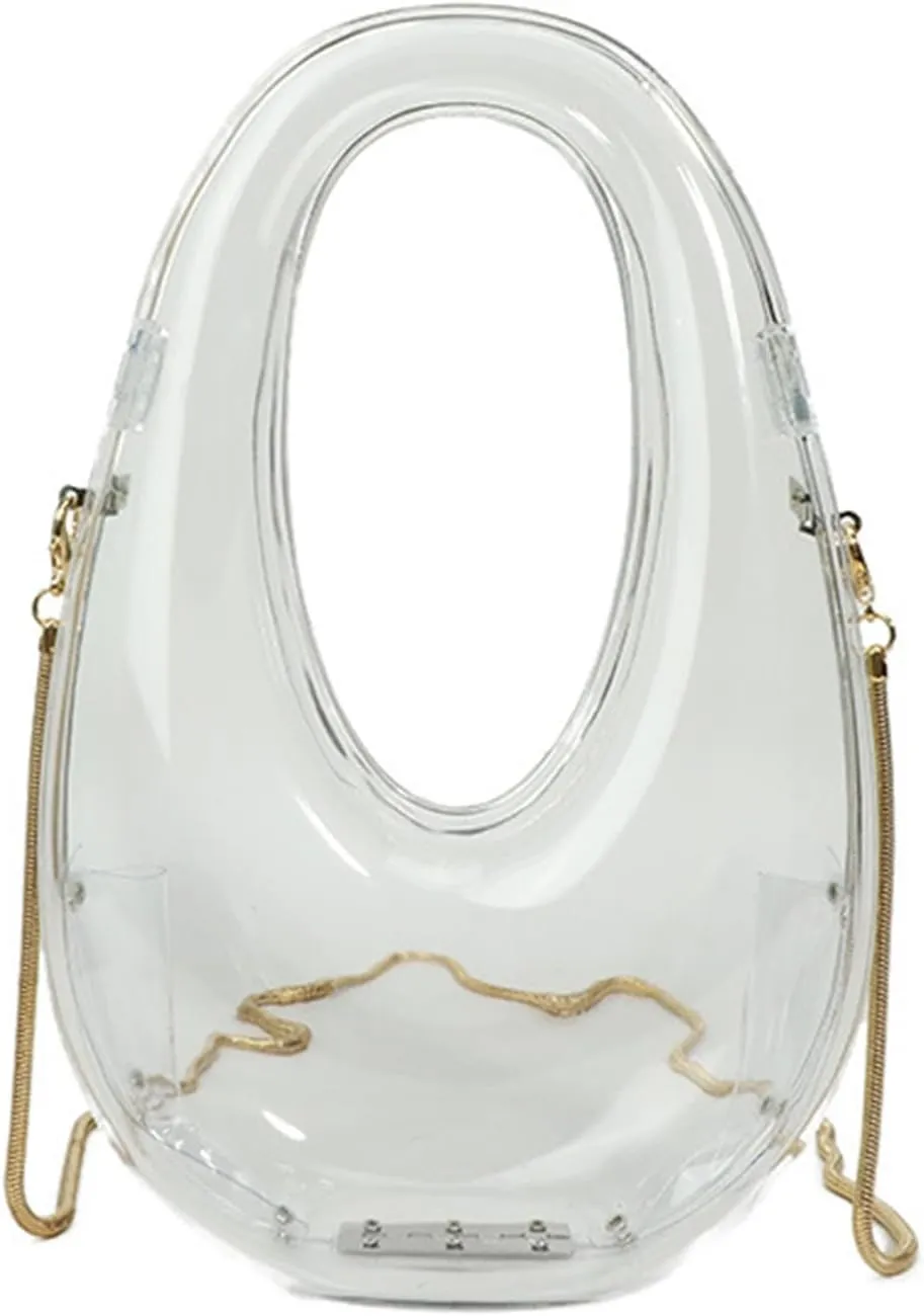 Acrylic Moon Shape Evening Clutch Purse For Women Metal Chains Unique Shoulder Bag Handbag For Wedding Party Prom (Transparent,Female,Adult)
