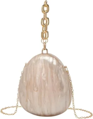 Acrylic Round Egg Evening Handbag for Women Marbled Oval Pearl Handle Party Clutch Bag Shoulder Crossbody Purse