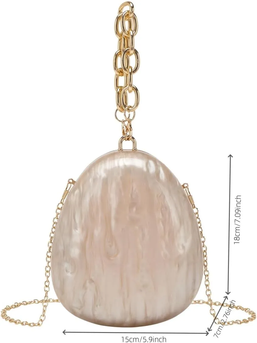 Acrylic Round Egg Evening Handbag for Women Marbled Oval Pearl Handle Party Clutch Bag Shoulder Crossbody Purse