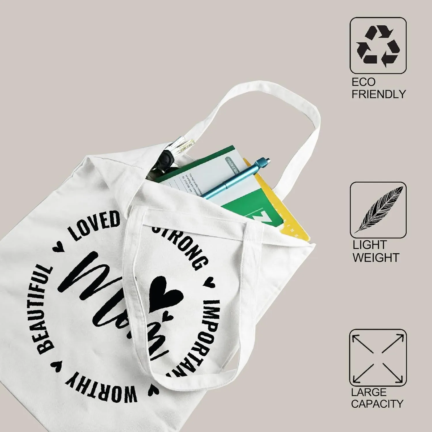 Aesthetic Canvas Tote Bag with Inner Pocket, Cute Reusable Tote Bags for Grocery Shopping, Gifts for Women Friends