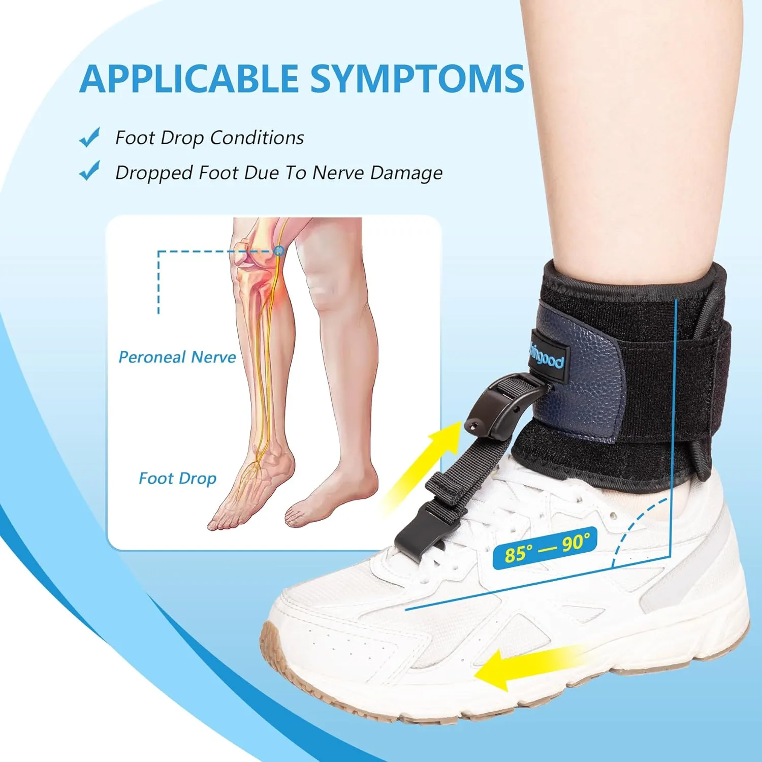 AFO Foot Drop Brace for Walking, Drop Foot Brace for Walking with Shoes, Adjustable Foot Brace for Drop Foot Support, Soft Drop Foot Braces, Fits Left or Right Foot, Women & Men(L/XL)