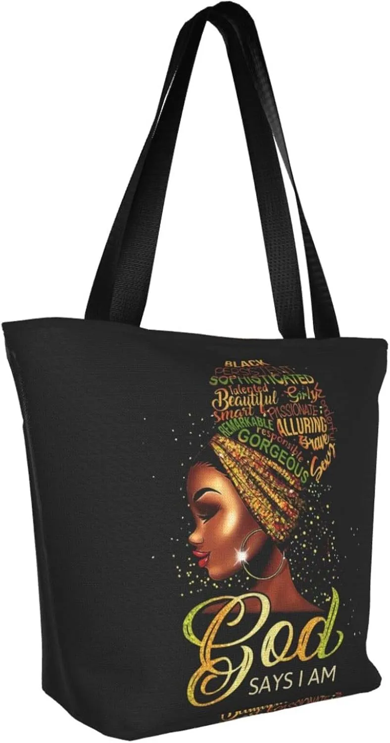 African American Woman Tote Bag Black Girl Shoulder Bag Afro Handbag Beach Bag for Adults Students Office Travel