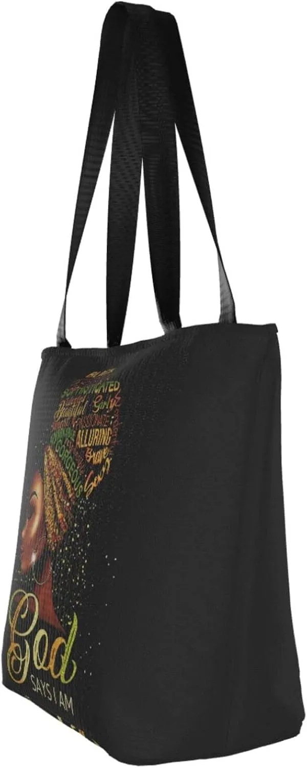African American Woman Tote Bag Black Girl Shoulder Bag Afro Handbag Beach Bag for Adults Students Office Travel