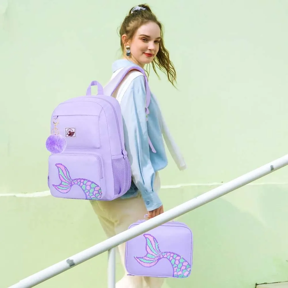 AGSDON 3PCS Backpack for Girls Set, Laptop College School Bookbag and lunch bog, Water Resistant Backpacks