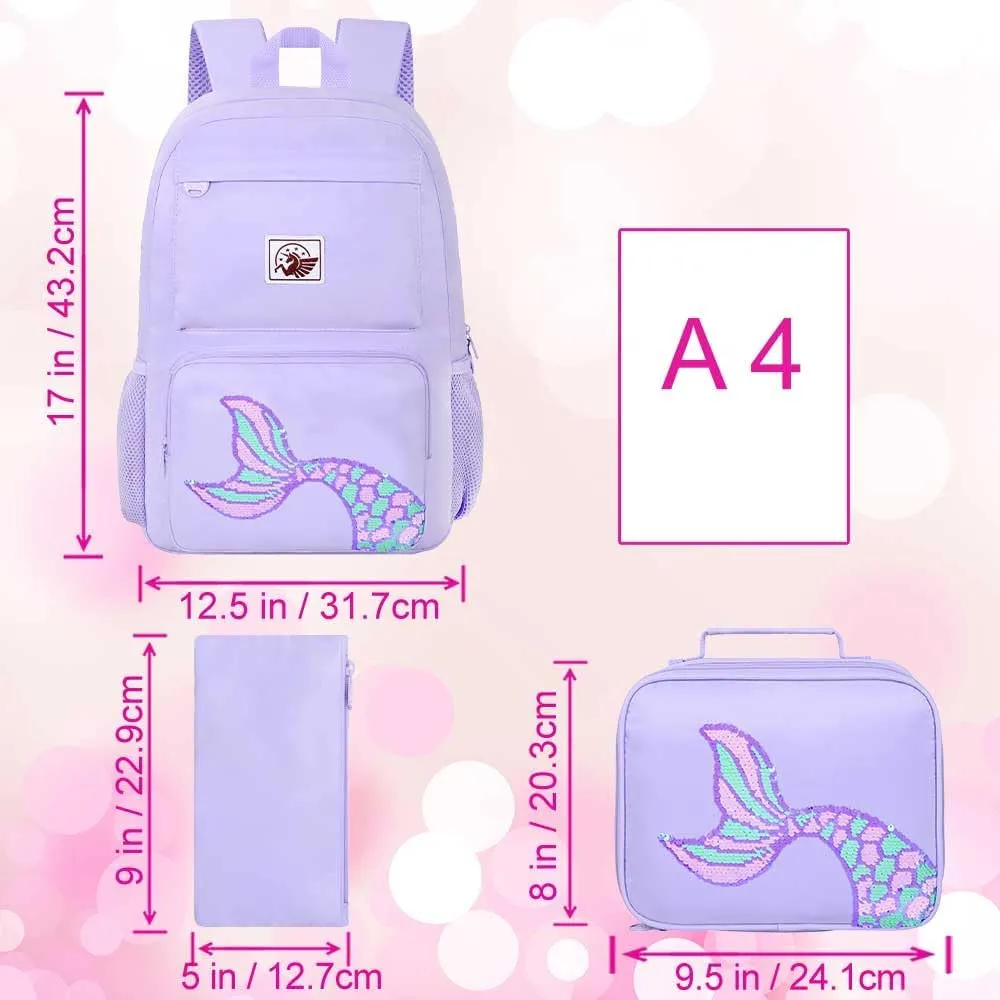 AGSDON 3PCS Backpack for Girls Set, Laptop College School Bookbag and lunch bog, Water Resistant Backpacks