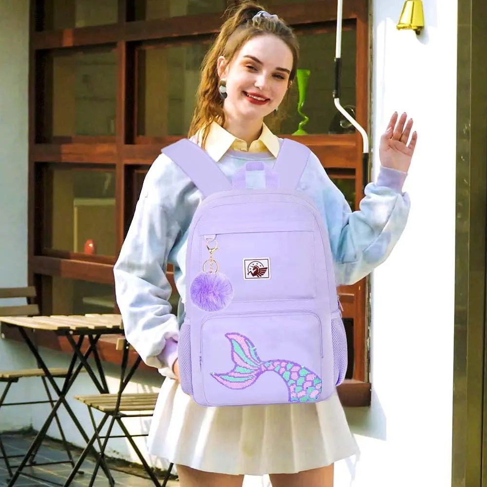 AGSDON 3PCS Backpack for Girls Set, Laptop College School Bookbag and lunch bog, Water Resistant Backpacks