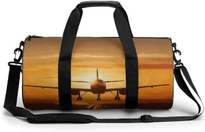 Aircraft Plane at Sunset Sport Gym Duffle Travel Bag for Women Men Overnight Weekender Bag with Shoe Compartment,Wet Pocket, 17.7in/9in/9in, style