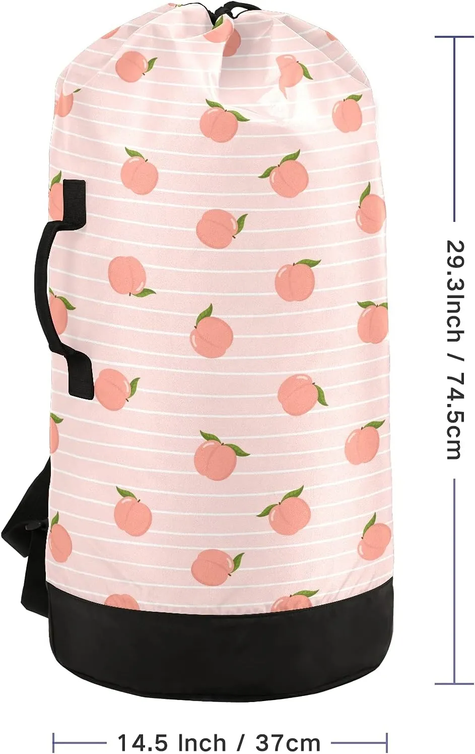 ALAZA Cute Pink Peach and Stripes Laundry Bag Backpack Clothes Hamper Bag with Adjustable Shoulder Straps Drawstring Closure for Home Apartment College Dorm Travel