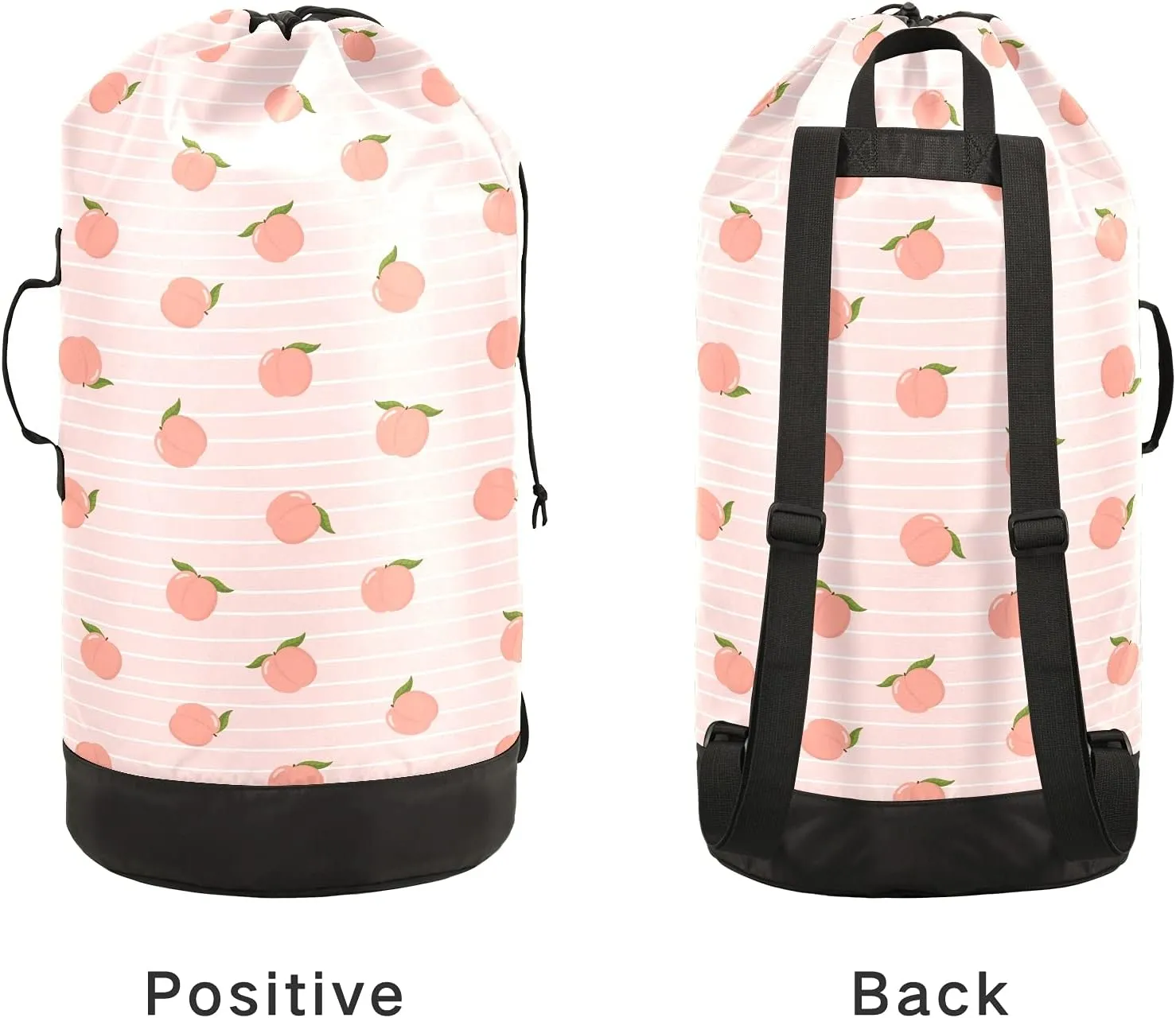 ALAZA Cute Pink Peach and Stripes Laundry Bag Backpack Clothes Hamper Bag with Adjustable Shoulder Straps Drawstring Closure for Home Apartment College Dorm Travel