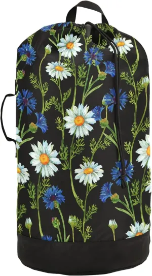 ALAZA Vintage Chamomiles Cornflowers Laundry Bag Backpack Clothes Hamper Bag with Adjustable Shoulder Straps Drawstring Closure for Home Apartment College Dorm Travel