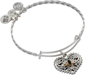Alex and Ani Antique Heart Charm Bangle