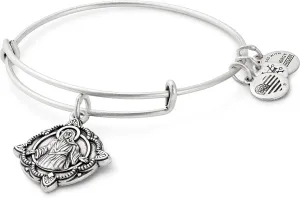 Alex and Ani Divine Guides Expandable Bangle Bracelet for Women, Jesus Engraved Charm, Rafaelian Finish, 2 to 3.5 in