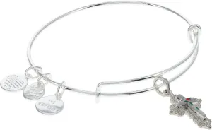 Alex and Ani Expandable Bangle Bracelet,Floral Cross Expandable Bangle Bracelet,Shiny Silver,Silver, Bracelets