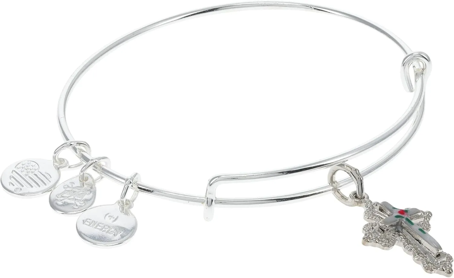 Alex and Ani Expandable Bangle Bracelet,Floral Cross Expandable Bangle Bracelet,Shiny Silver,Silver, Bracelets
