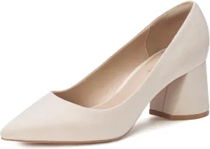 ALICEPUB Nude Suede Heels for Women - Closed Toe Chunky Block Comfy Pumps, Womens Formal Shoes for Evening, Wedding Guest & Business Casual, Professional Office & Work Heels, Size 9.5
