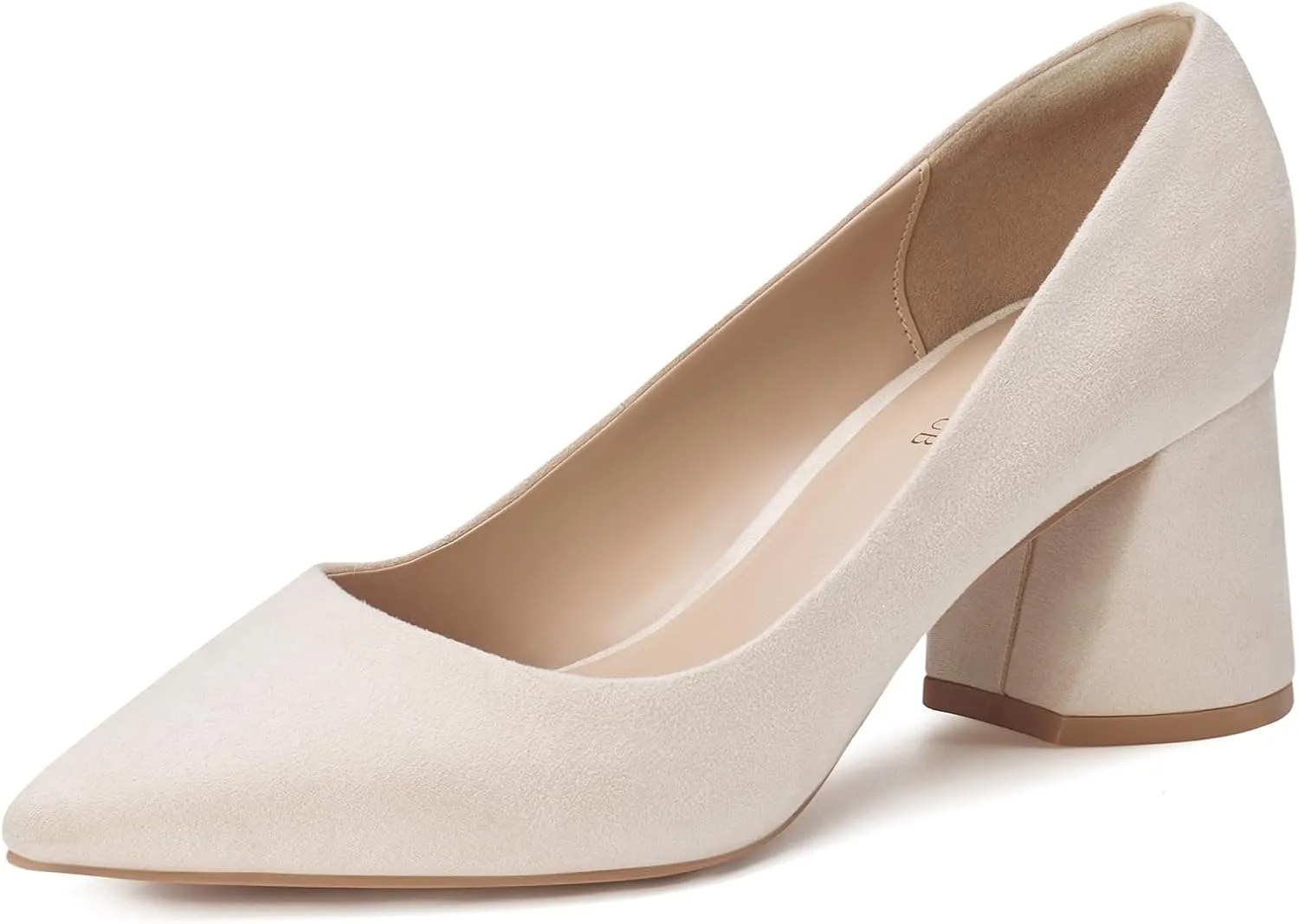 ALICEPUB Nude Suede Heels for Women - Closed Toe Chunky Block Comfy Pumps, Womens Formal Shoes for Evening, Wedding Guest & Business Casual, Professional Office & Work Heels, Size 9.5