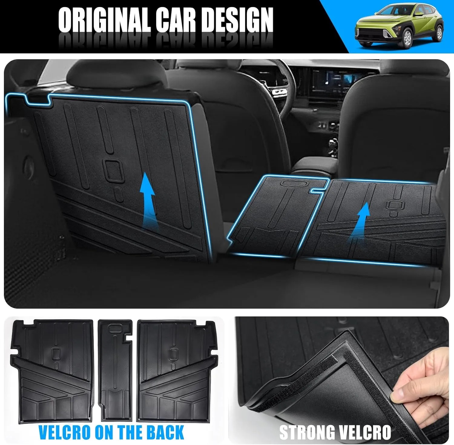 All Weather Backrest Mat Compatible with 2024 2025 Hyundai Kona & Kona Electric(EV), TPE Car Cargo Trunk Mat Accessories Seat Back Cover Protector for SUV, 2024 2025 Hyundai Kona Accessories