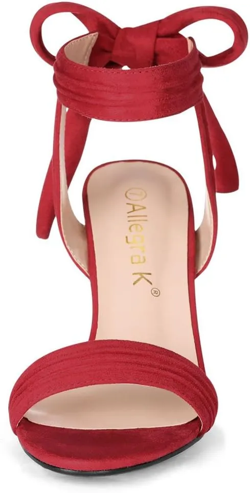 Allegra K Women Open Toe Ankle Tie Back Chunky Heel Sandals