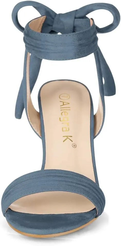 Allegra K Women Open Toe Ankle Tie Back Chunky Heel Sandals