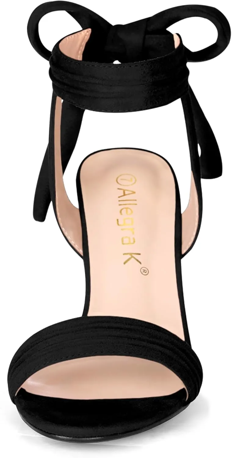 Allegra K Women Open Toe Ankle Tie Back Chunky Heel Sandals