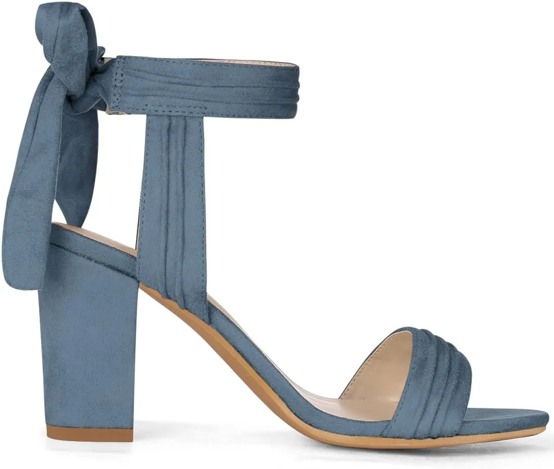 Allegra K Women Open Toe Ankle Tie Back Chunky Heel Sandals