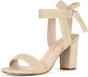 Allegra K Women Open Toe Ankle Tie Back Chunky Heel Sandals