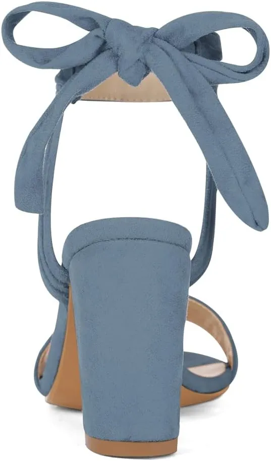 Allegra K Women Open Toe Ankle Tie Back Chunky Heel Sandals