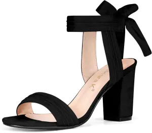 Allegra K Women Open Toe Ankle Tie Back Chunky Heel Sandals