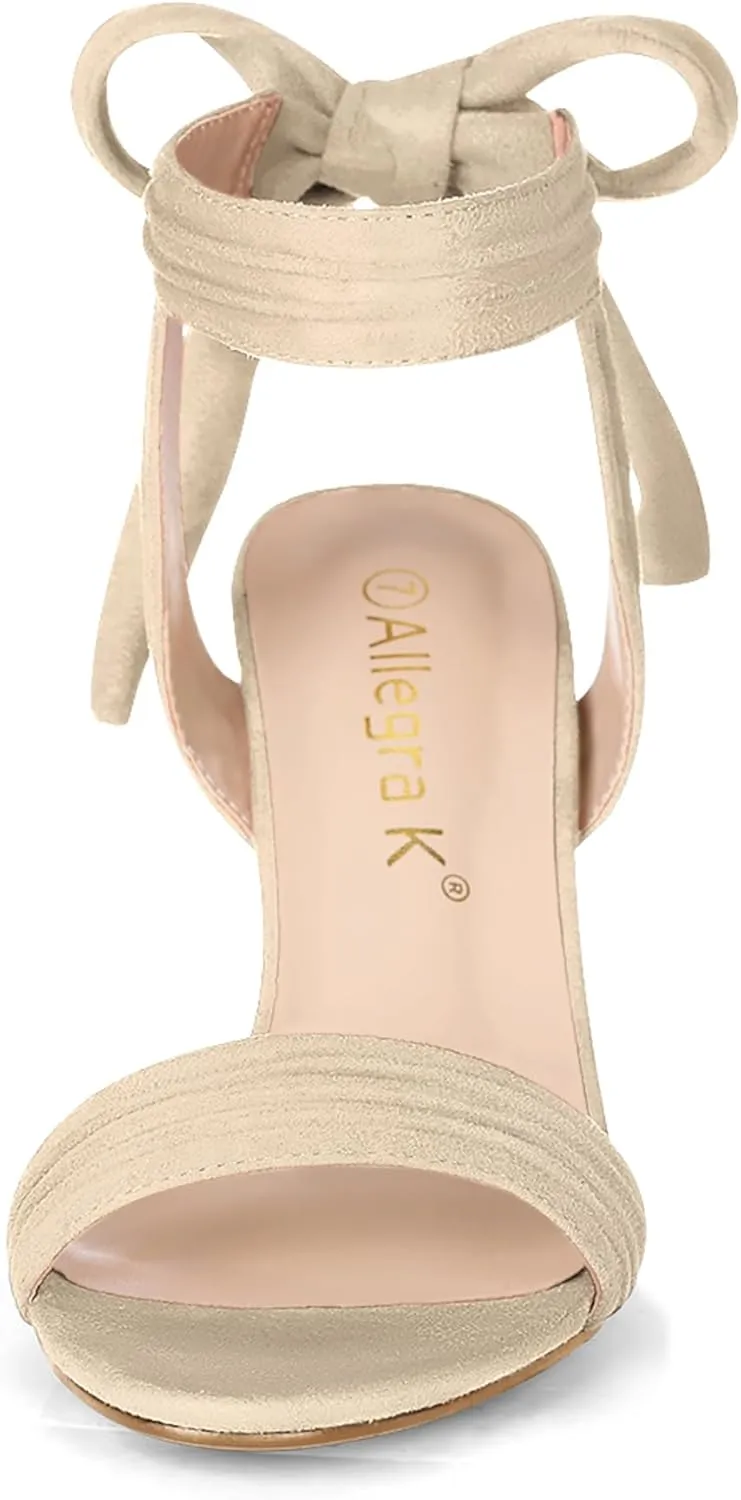 Allegra K Women Open Toe Ankle Tie Back Chunky Heel Sandals