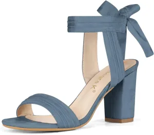 Allegra K Women Open Toe Ankle Tie Back Chunky Heel Sandals