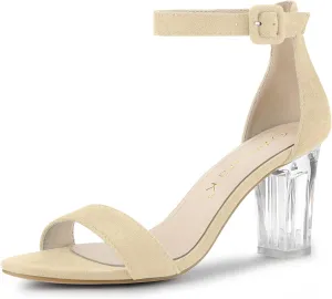 Allegra K Women's Ankle Strap Clear Heel Chunky Heels Sandals