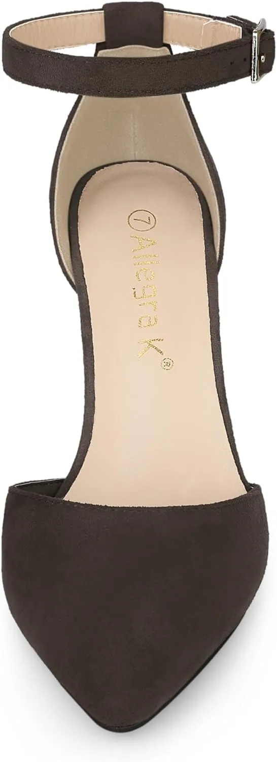 Allegra K Women's Ankle Strap Pointed Toe Block Heels Pumps