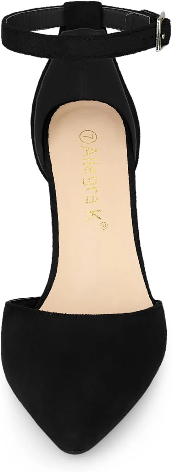 Allegra K Women's Ankle Strap Pointed Toe Block Heels Pumps