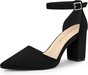 Allegra K Women's Ankle Strap Pointed Toe Block Heels Pumps