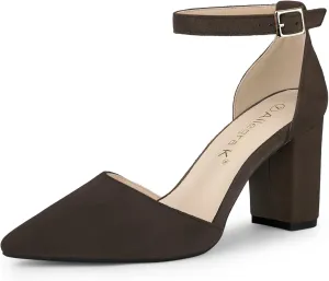 Allegra K Women's Ankle Strap Pointed Toe Block Heels Pumps