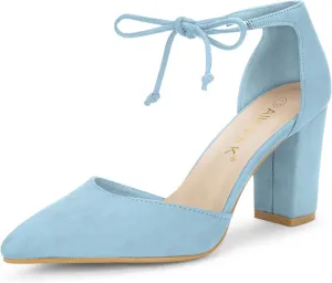 Allegra K Women's Ankle Tie Point Toe Dress Pumps