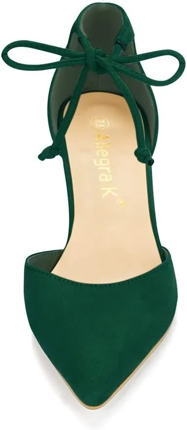 Allegra K Women's Ankle Tie Point Toe Dress Pumps
