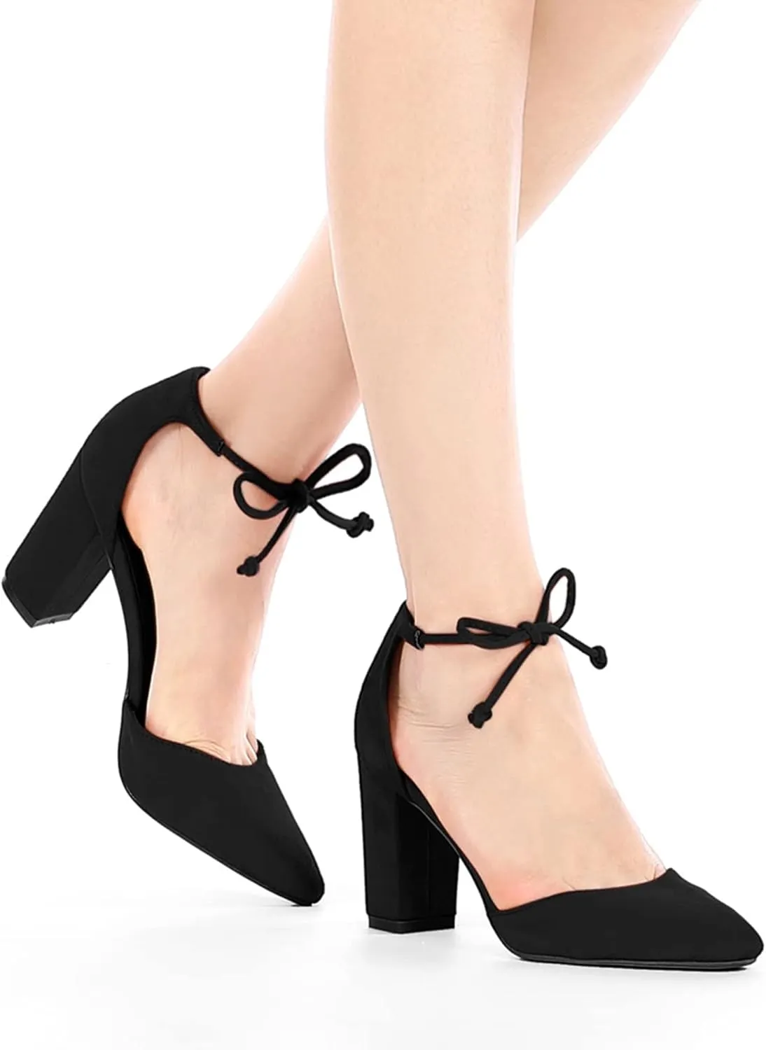 Allegra K Women's Ankle Tie Point Toe Dress Pumps