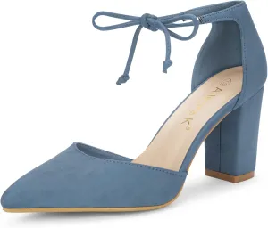 Allegra K Women's Ankle Tie Point Toe Dress Pumps