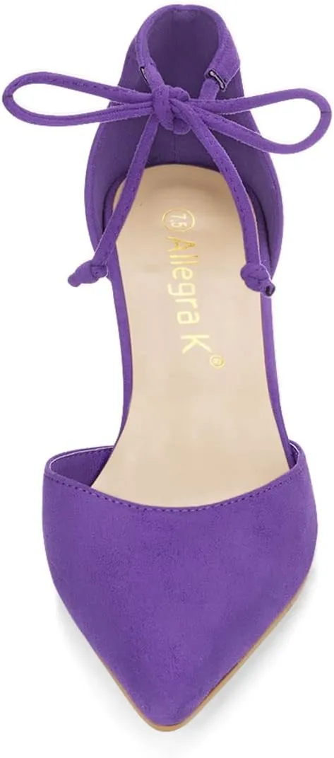 Allegra K Women's Ankle Tie Point Toe Dress Pumps
